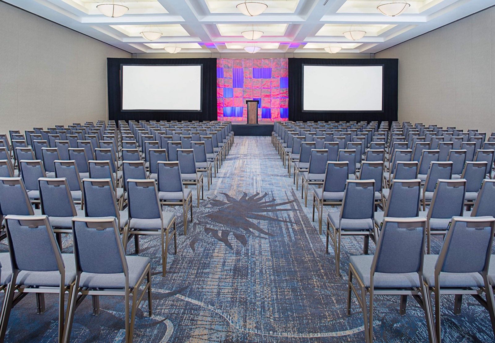 Academy Ballroom set in theater style with dual projection screens